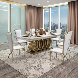 Modern Luxury Kitchen Restaurant <strong>Tables</strong> and 6 Chairs <strong>Sets</strong> <strong>Grey</strong> High End Marble <strong>Dining</strong> <strong>Table</strong> <strong>Set</strong> for Home - Product Image 6