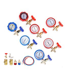 Refrigerant Charging Gauge Valve Set High Low Pressure Air <b>Conditioner</b> Repair Tool With Red Blue Hoses And Pressure Meter - Product Image 4