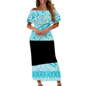 1MOQ Drop Shipping <span class=keywords><strong>Marquesan</strong></span> tatuaje diseño personalizado Moda Casual mujer manga corta fuera del hombro Puletasi vestidos - Product Image 2