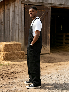 Salopette da Uomo Nera in Denim Personalizzata di Alta Qualità, Stile Streetwear, Vestibilità Regolare, Lavata, per Estate e Autunno, Vendita all'Ingrosso - Product Image 5