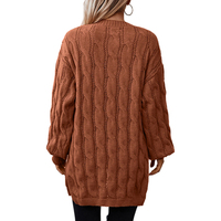 Nouveau design personnalisé – Cardigan en maille torsadée mi-long pour femme – Pull décontracté et ample de style vintage – Manteau en maille pour femme