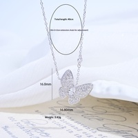 Collier papillon en argent sterling S925 avec zircon, style doux, chaîne plaquée électrolytiquement longueur clavicule X040