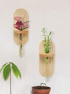 Vase à tubes tests suspendus, ensemble de 4 vases séparés mur de plantes en bois <span class=keywords><strong>pour</strong></span> culture hydroponique intérieure de plantes - Product Image 3