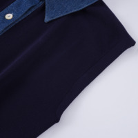 Top de punto sin mangas para mujer con MOQ bajo, diseño de manga corta y cuello polo de mezclilla con botones, prendas de punto para mujer