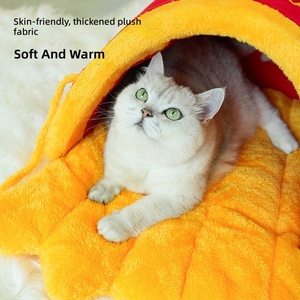 Cama <span class=keywords><strong>de</strong></span> Felpa para Gatos, Cama Semicerrada para Mascotas, Diseño <span class=keywords><strong>de</strong></span> Doble Uso, Forma <span class=keywords><strong>de</strong></span> Patatas Fritas, Cálida para Todas las Estaciones, <span class=keywords><strong>Cueva</strong></span> para Gatos - Product Image 4