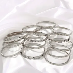 Hot New Products Stainless Steel Silver Bangles White Cubic Zirconia Cuff Fashion Jewelry Bangles With Womens Gift