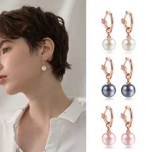 Pendientes colgantes de perlas de imitación para niñas y mujeres, joyería de alta calidad, redondos, 10mm, moda nueva