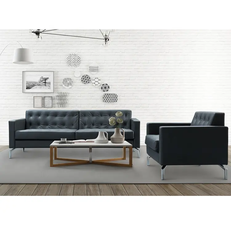 Foshan Sofa Hersteller Office Couch Wohnzimmer Schwarzes Leders ofa