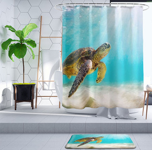 Sea Turtle Shower <strong>Curtain</strong> Set With Non-Slip Bath Mat <strong>Nautical</strong> Ocean Shower <strong>Curtains</strong> With Hooks Durable Waterproof Bath <strong>Curtain</strong> - Product Image 6