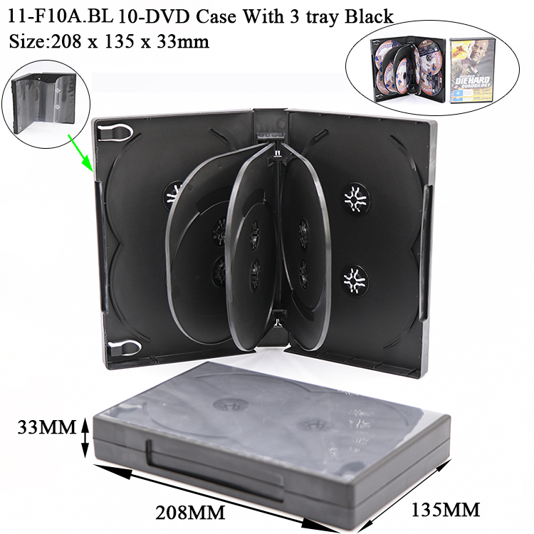 F10&nbsp;:&nbsp;33&nbsp;mm, boîtier pour 10&nbsp;DVD, noir