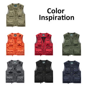 Gilet en polyester imperméable et respirant pour hommes, gilet <span class=keywords><strong>de</strong></span> pêche en plein air multi-poches, <span class=keywords><strong>veste</strong></span> rouge <span class=keywords><strong>sans</strong></span> manches pour la randonnée, vente en gros - Product Image 6