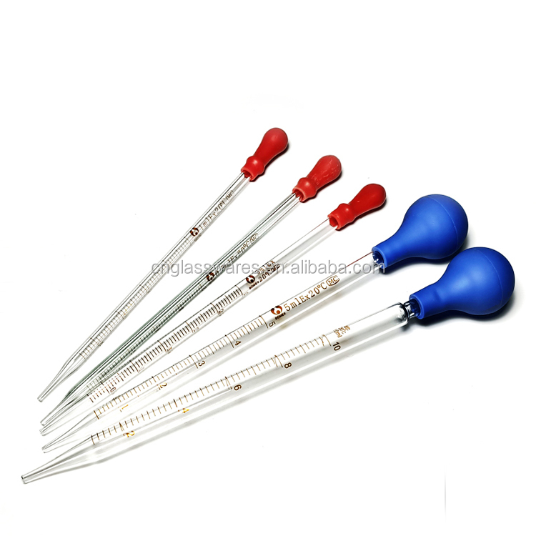 Labware боросиликатная 3,3 стеклянная мерная Пипетка с резиновой лампой