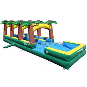 Commercial bounce house inflatable double lane slip and slide water slide with pool