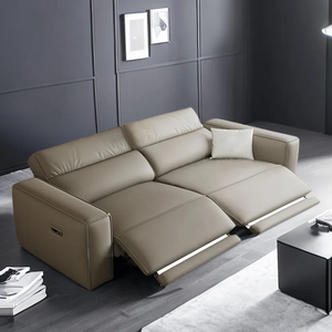 Sofá reclinable eléctrico de cuero gris claro personalizado, mueble de descanso cómodo para el hogar, para el descanso diario. - Product Image 6