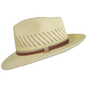 Chapeau Fedora Panama unisexe en paille ventilée avec bande en cuir, large bord, chapeau de soleil d'été pour hommes et femmes - Product Image 1
