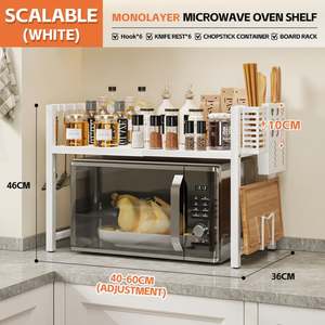 Estante de Almacenamiento Retráctil de Acero al Carbono de Una Sola Capa Personalizable para Horno de Microondas con Ganchos para Cuchillos para Cocina - Product Image 6