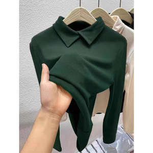 Women Long Sleeve Black Base Layer Shirt Stand Collar Slim Fit Autumn Winter Inner Wear Solid Color T-Shirt - Product Image 4