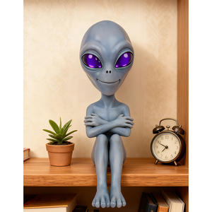 Sculpture en résine <span class=keywords><strong>extraterrestre</strong></span> bleu <span class=keywords><strong>gris</strong></span> avec yeux violets, Figurine <span class=keywords><strong>extraterrestre</strong></span> à grosse tête avec sourire amical, Figurine <span class=keywords><strong>extraterrestre</strong></span> en résine - Product Image 6