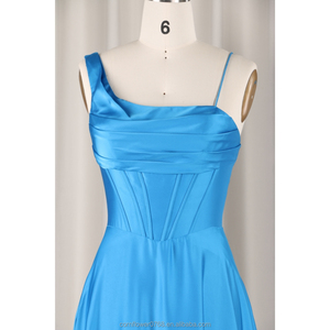 Sang trọng 200gsm polyester màu xanh Jay váy vải siêu mềm mượt hiện đại dệt thiết kế xếp li cho phụ nữ 'dresses màu xanh - Product Image 4