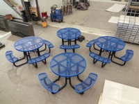 Table de pique-nique ronde en acier extérieur de 8 pouces avec banc, table de pique-nique en métal expansé avec revêtement thermoplastique, directement de l'usine