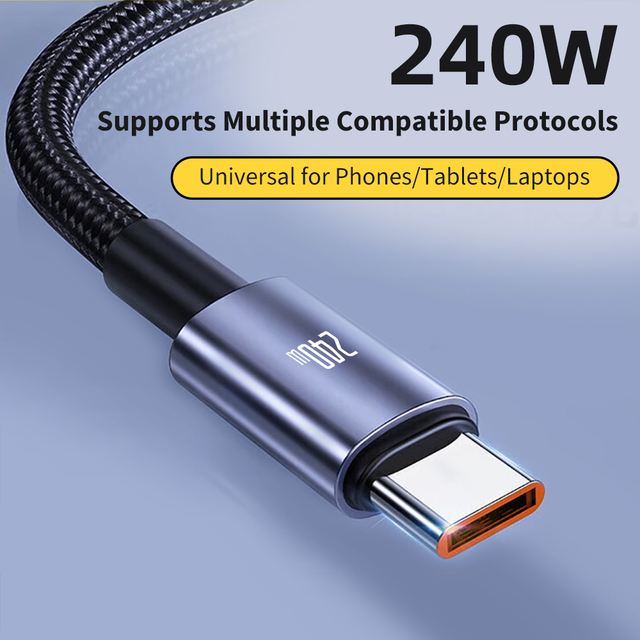 240W Fast Charging Data Cable 5A Type C E Marker Durable Charger Cord for iPhone Android OEM Supported