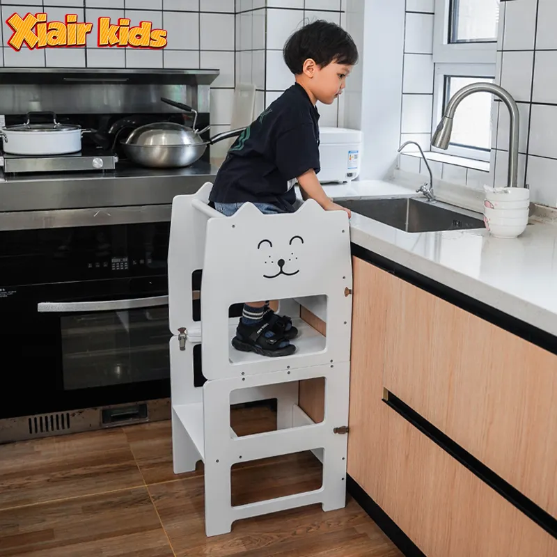 Xiair-taburete de aprendizaje Montessori con pizarra para cocina, torre de pie, silla de mesa transformable plegable