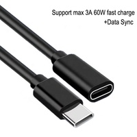 Premium 1m 3,3ft Max 3A 60W USB-C Typ-C Stecker auf USB-C Typ-C Buchse Verlängerungskabel