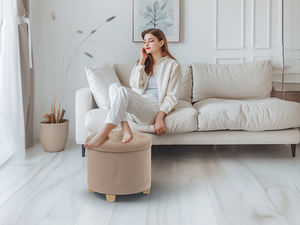 Venda Direta Da Fábrica 45cm Rodada Almofada De Linho Assento Otomano Armazenamento Stool Box, Footstool Bag com Tampa Cadeira - Product Image 5