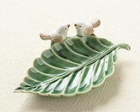 Plateau à goûter en céramique personnalisé en forme d'oiseau vert et rose, plateau de rangement pour bijoux, plateau de luxe pour savon