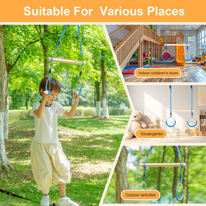 Columpio Trapecio Seguro para Niños Ropecube con Barra de Madera y Anillas de Gimnasia, Cuerdas Ajustables, Juego de Fitness para Interiores y Exteriores - Product Image 5