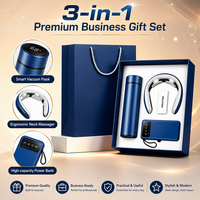 Coffret Cadeau d'Affaires Classique de Luxe avec Bouteille Isotherme, Masseur de Cou et Batterie Externe, Personnalisable avec Logo