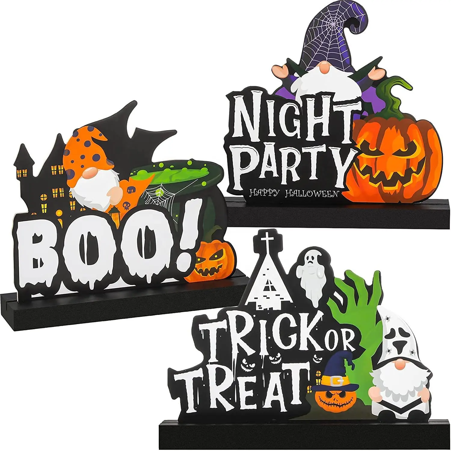 Halloween pola labu ornamen kayu rumah menyeramkan karnaval malam Gnome BOO Dekorasi Desktop