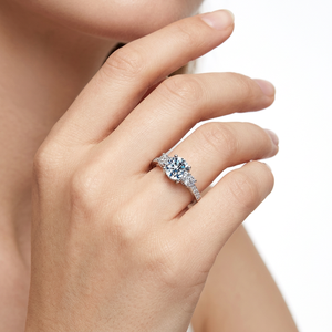 Luxurious Trendy Engagement Wedding Anniversary Party 3 Stones 3mm 6mm Moissanite Rhodium Plated 925 Sterling Silver CMA - Product Image 5