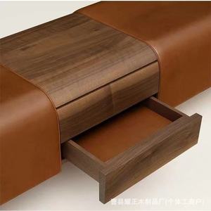 Cross-border Italian light luxury solid wood fabric bed end <b>stool</b> shopping mall shoe changing <b>stool</b> - Product Image 2