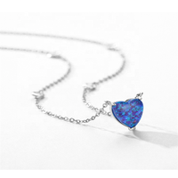 Collier porte-bonheur avec chaîne en argent sterling OEM, pendentif géométrique opale de la saint-valentin, texture bleue, colliers faits à la main