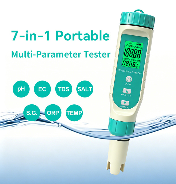 Hot Selling 7 in 1 Waterproof Pen Type pH Meter TDS/EC/PH/Salinity/TEMP/ORP pH Meter Digital Tester