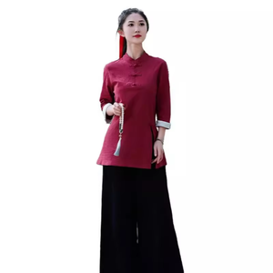 <span class=keywords><strong>Tenue</strong></span> de travail rétro <span class=keywords><strong>chinoise</strong></span> pour salon de beauté, centre de bien-être, costume Tang pour femmes, mélange coton-lin, vêtements de méditation Zen, modèle 2409 - Product Image 1