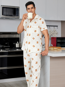 <span class=keywords><strong>Pigiama</strong></span> da <span class=keywords><strong>Uomo</strong></span> con Stampa Orsetto Personalizzabile, Morbido e Traspirante, Set Loungewear a Maniche Corte - Product Image 4