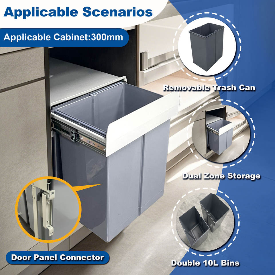 Modern ABS Plastic Push Pull Dustbin Rack Storage Bucket 2*10L Capacity ...