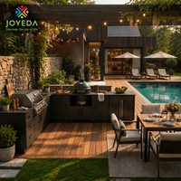 Cuisine extérieure JOYEDA, unité complète résistante aux intempéries, barbecue au gaz intégré, évier, réfrigérateur pour jardin, sur mesure