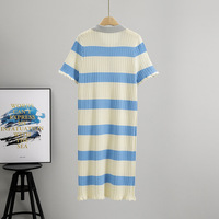 Robe polo rayée en tricot pour femme, manches courtes, coupe ajustée, tenue décontractée d'été