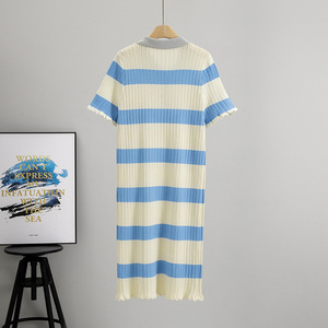 Women's Striped Polo Knit <b>Dress</b> <b>Short</b> Sleeve Slim Fit Casual <b>Summer</b> Wear - Product Image 2
