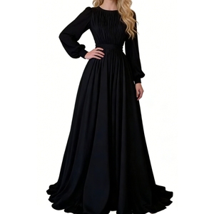 ชุดเดรสยาวทรงพลีทสำหรับผู้หญิง - ชุดเดรสแฟชั่นแขนยาวผูกเอวสำหรับงานทางการ - Product Image 5