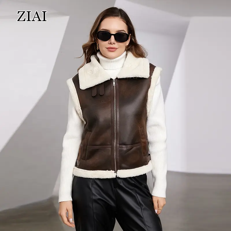 Wholesale Fur Vest Women Faux Fur Scratch Velvet Vest Ladies Suede Faux Lamb Fur Waistcoat