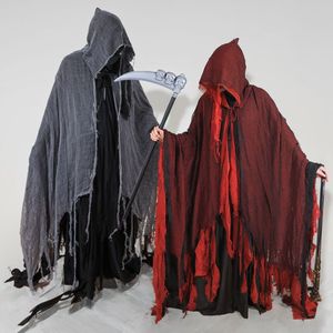 Capa de Grim Reaper para Disfraz de Halloween, Capa Desgastada Roja y Negra de Gasa, Atuendo de Cosplay, Accesorios para Fiesta, Talla Única para Adultos - Product Image 1