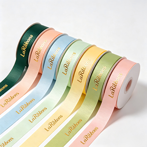 Florist Wedding Use Pastel Macaron Gold Foil Printed Grosgrain <b>Ribbon</b> Polyester Bouquet Gift Wrapping <b>Ribbon</b> - Product Image 1