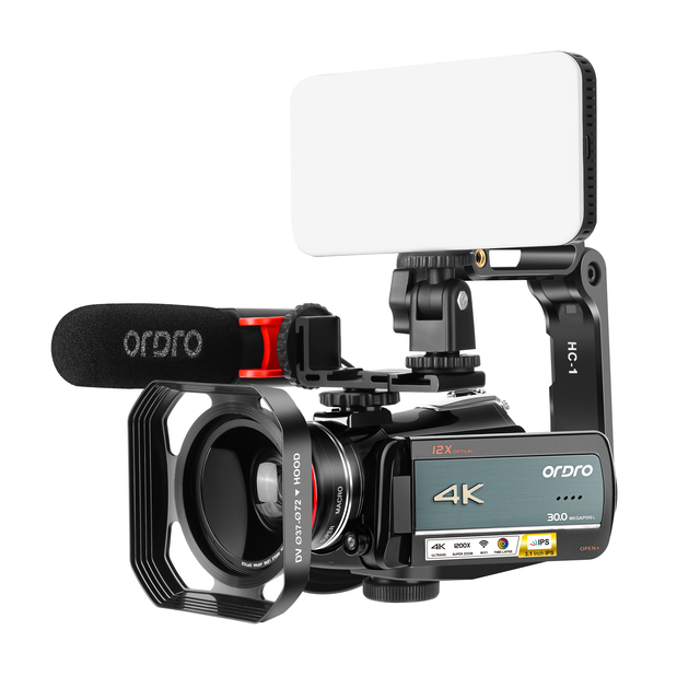 ORDRO Professional 4K UHD Optical Camcorder with 12X Optical Zoom CMOS Sensor Rotating LCD Screen for Live Streaming & YouTube