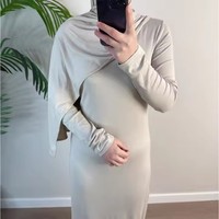 Robe Abaya en coton pour l'Aïd Ramadan, femme musulmane, col rond, manches longues, extensible, anti-rétrécissement, anti-statique
