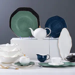 PITO Horeca custom color and gold rim fine bone china dinner set dinnerware set luxury tableware european dishes