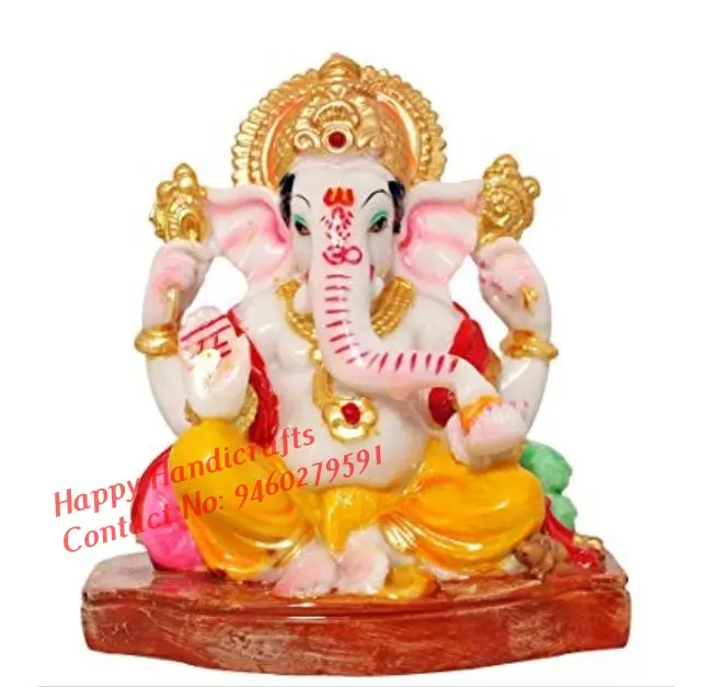 Craftghar Ganesh Idol Ganesha Murti Standbeeld Van Marmer Stof Hand Geschilderd (Multicolour, Standaard Formaat)